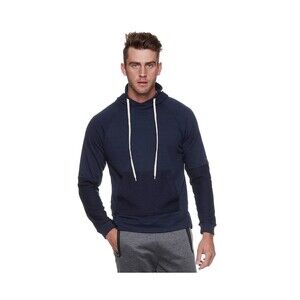 Tahari Sz M Sport Reverse Panel Hoodie Navy Blue Pullover Pocket Dratwstring NWT